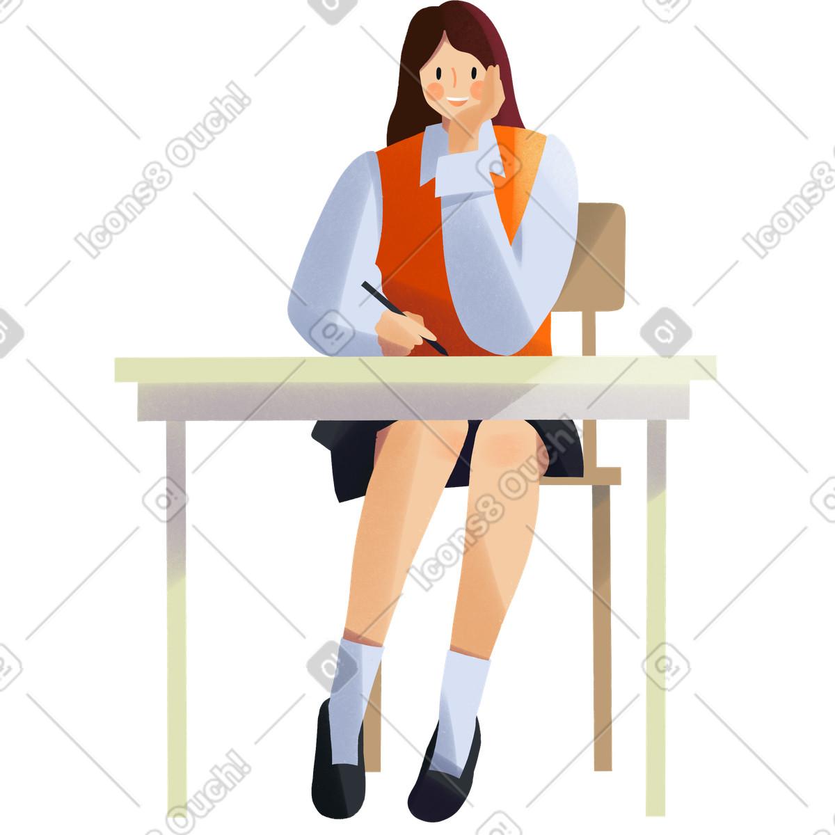 Student girl sitting at the desk illustrazione in stile Shine scarica in PNG, SVG