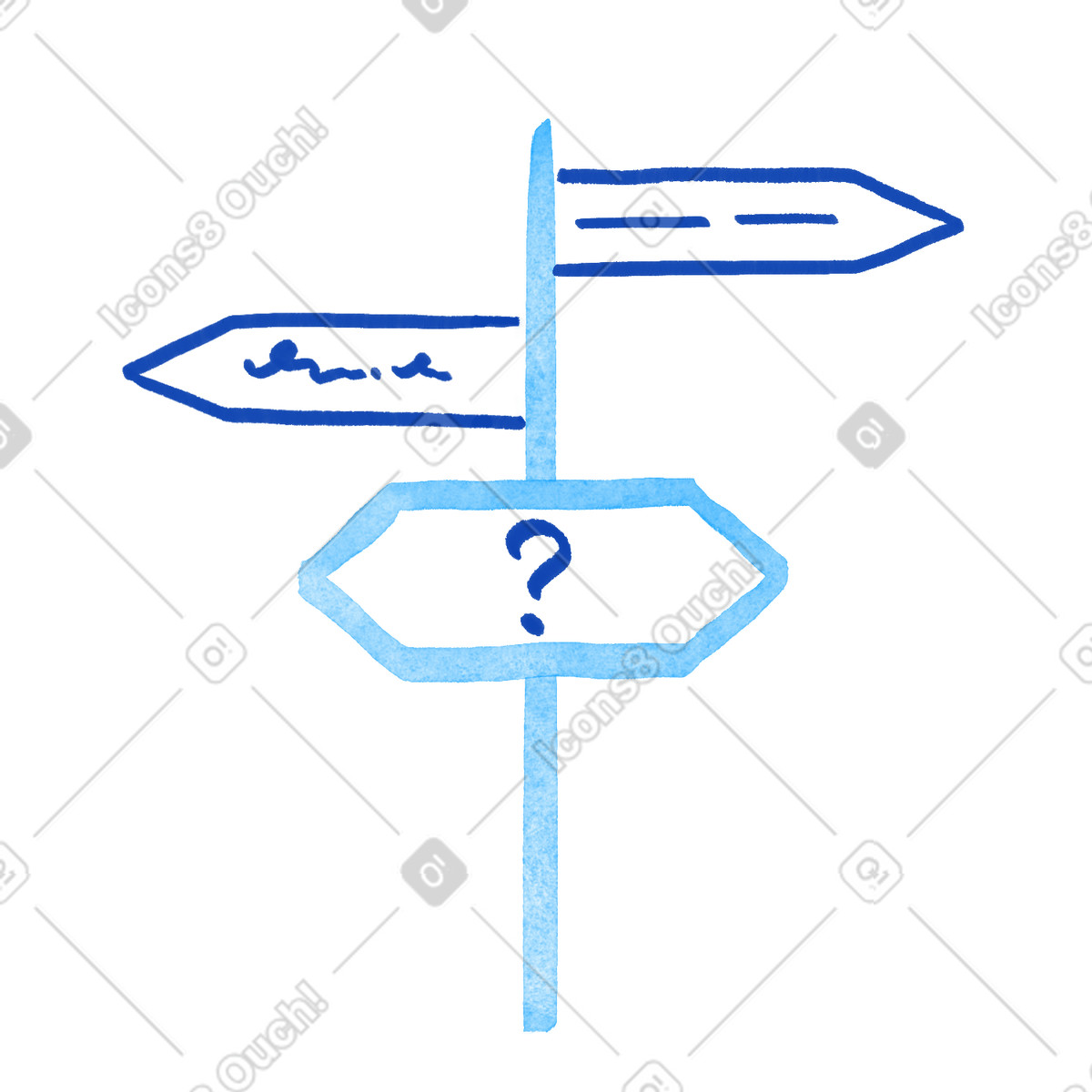 Ilustración Signpost arrows with question mark symbol indicating uncertain direction choice en estilo Tint a descargar en PNG y SVG