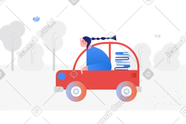 Woman delivering books by car PNG, SVG