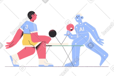 Ai cyborg playing table tennis with human PNG, SVG