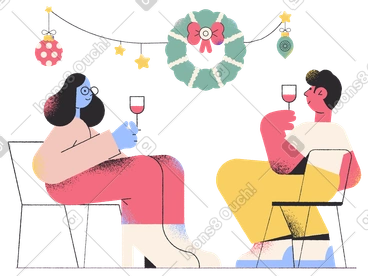 Couple enjoying wine during christmas festivities PNG, SVG