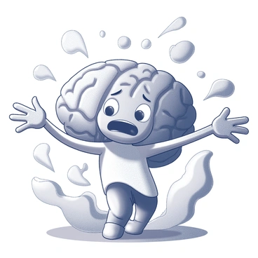 A friendly amygdala character acting as a safety net for a person navigating through a stormy emotional landscape.