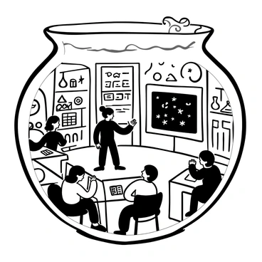 A swirling Pensieve filled with a silvery substance, depicting a scene of a classroom. In the memory, a figure resembling Severus Snape stands at the front of the room, gesturing towards a blackboard filled with complex potions instructions. Students surround wooden desks, some taking notes while others watch intently. Books and quills are scattered across the desks. The atmosphere suggests a focused learning environment, with shelves lined with potion ingredients and magical artifacts in the background.