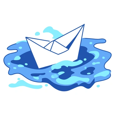 A small paper boat in the shape of a heart is gently floating on turbulent waters. The boat is a bright white, contrasting with the deep blue waves that are swirling around it. The water is choppy, creating foam and splashes near the edges of the boat. The boat's delicate edges and creases are clearly visible, highlighting its paper texture as it navigates through the restless waves.