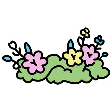 A delicate floral crown made of various wildflowers, including daisies, cornflowers, and clovers, is resting elegantly on a bed of lush green moss. The crown showcases vibrant colors with soft pinks, yellows, and blues. The moss underneath is rich and textured, providing a natural backdrop that enhances the beauty of the crown.