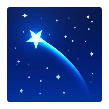 A shooting star with a bright, glowing tail streaking across a dark blue starry night sky. Numerous small white stars scattered throughout the background, twinkling against the deep color of the night. The overall composition highlights the contrast between the luminous shooting star and the vast, dark expanse of the sky.