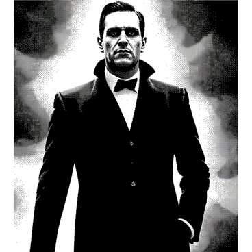 A mysterious vampire stands tall with an air of elegance. He has sharp features and piercing eyes that capture attention. His attire is refined, featuring a long, dark coat adorned with intricate details. The vampire's hair is slicked back, adding to his sophisticated look. In the background, a stormy sky looms with dark clouds swirling above, creating a dramatic atmosphere. The scene conveys a sense of intrigue and intensity, highlighting the vampire's enigmatic presence.