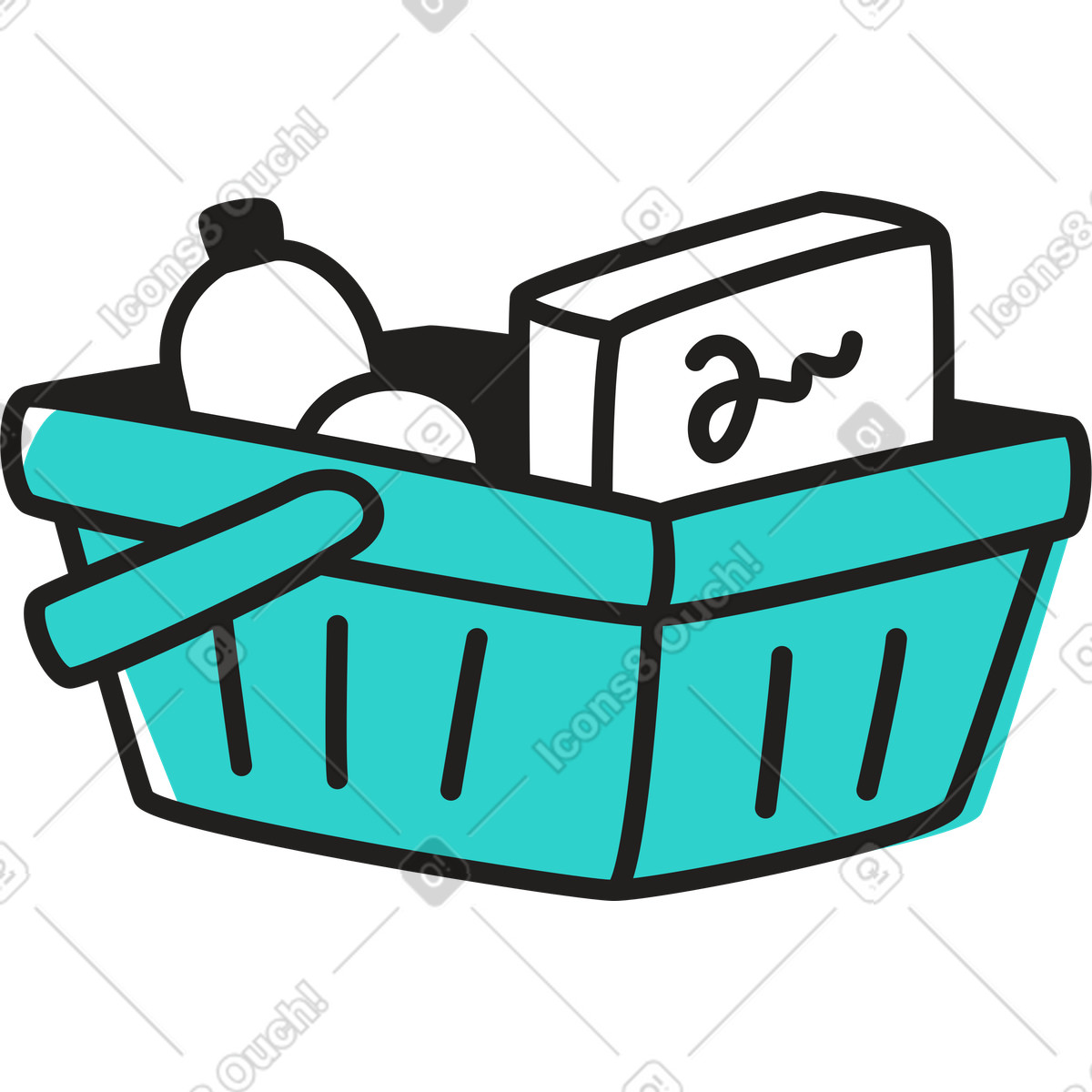Shopping cart with groceries illustration in Little style download in PNG, SVG