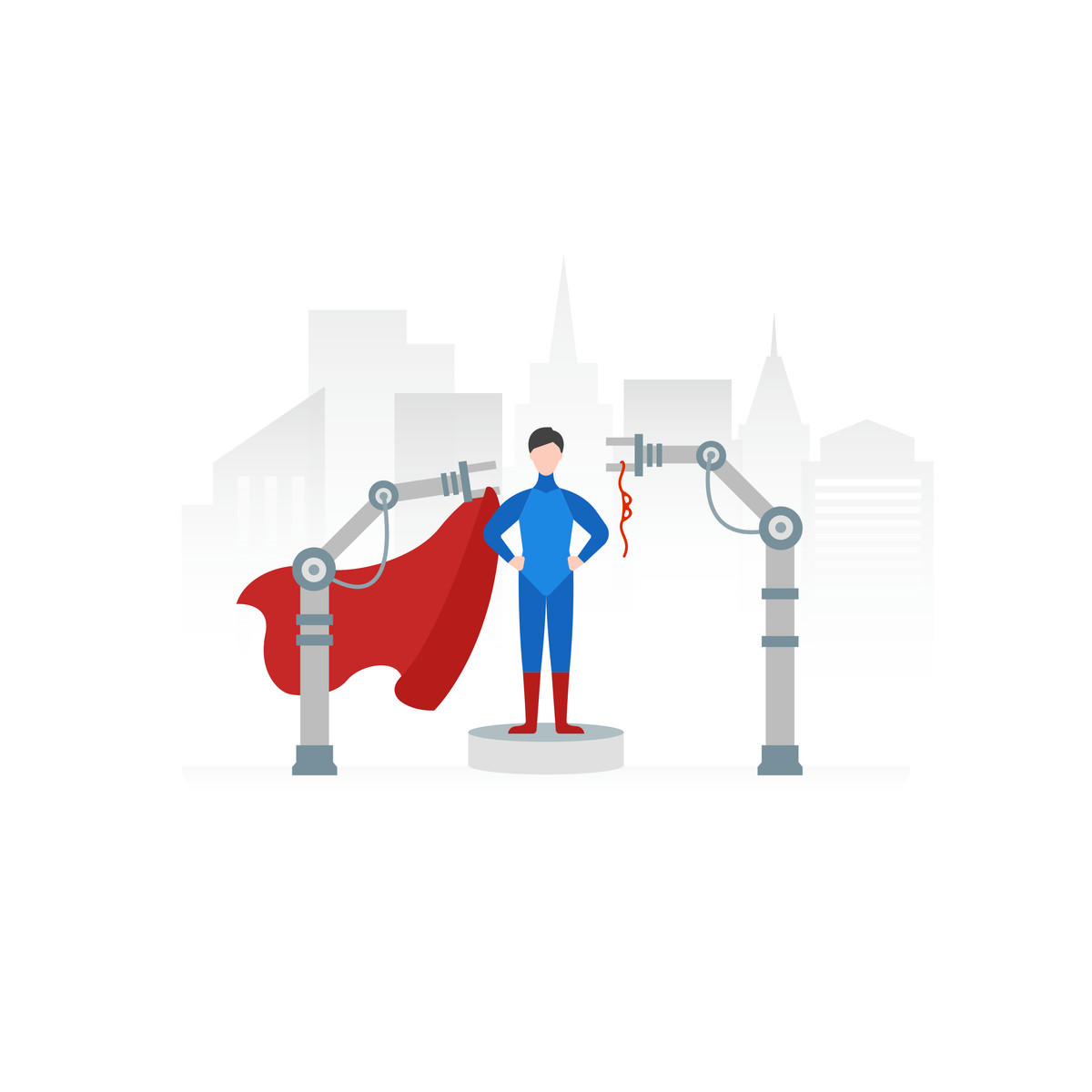 Illustration Robotic arms creating superhero persona, Personal development and growth concept dans le style Fogg à télécharger aux formats PNG, SVG