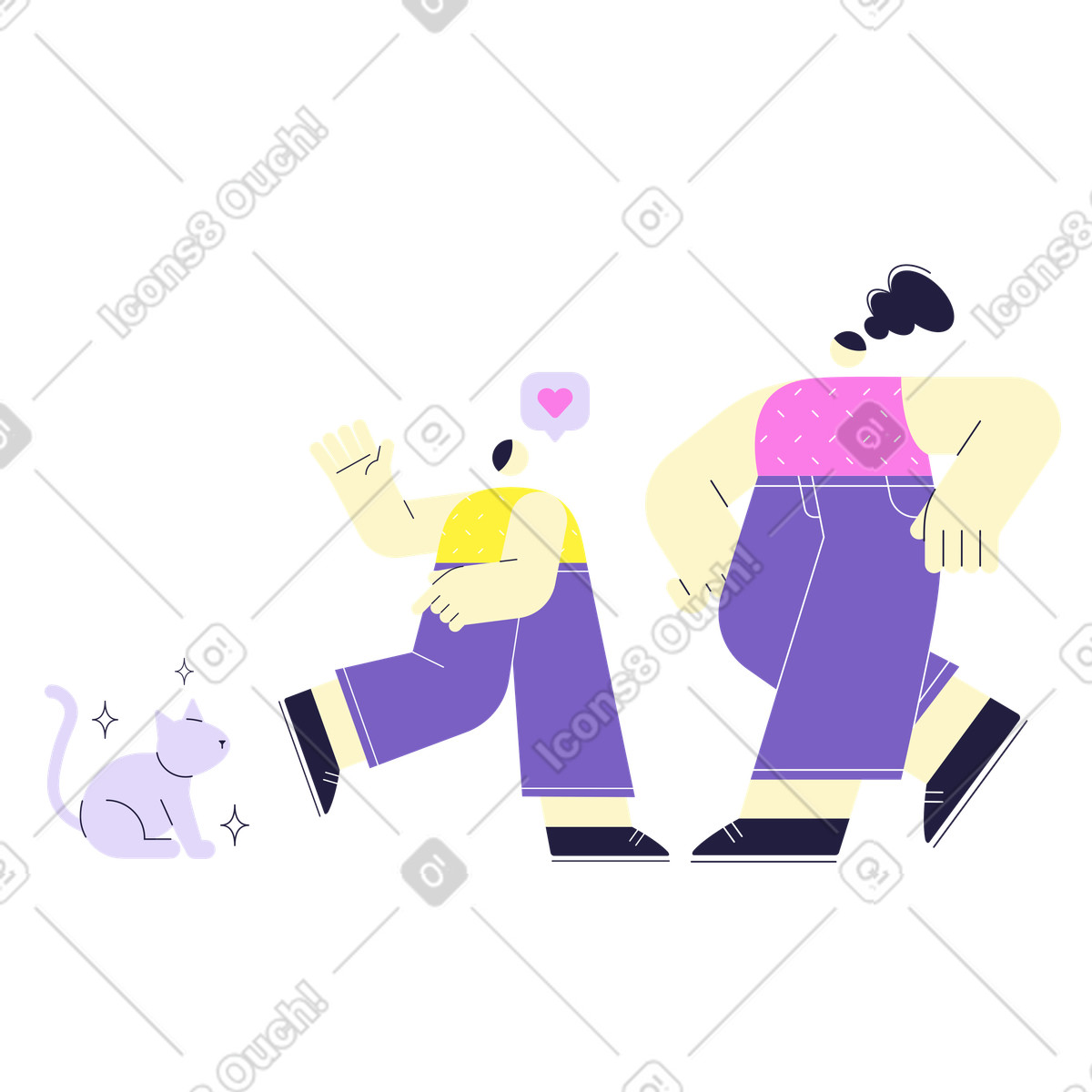 Boy requesting his mother to leave the cat illustration asking clipart image in PNG SVG GIF