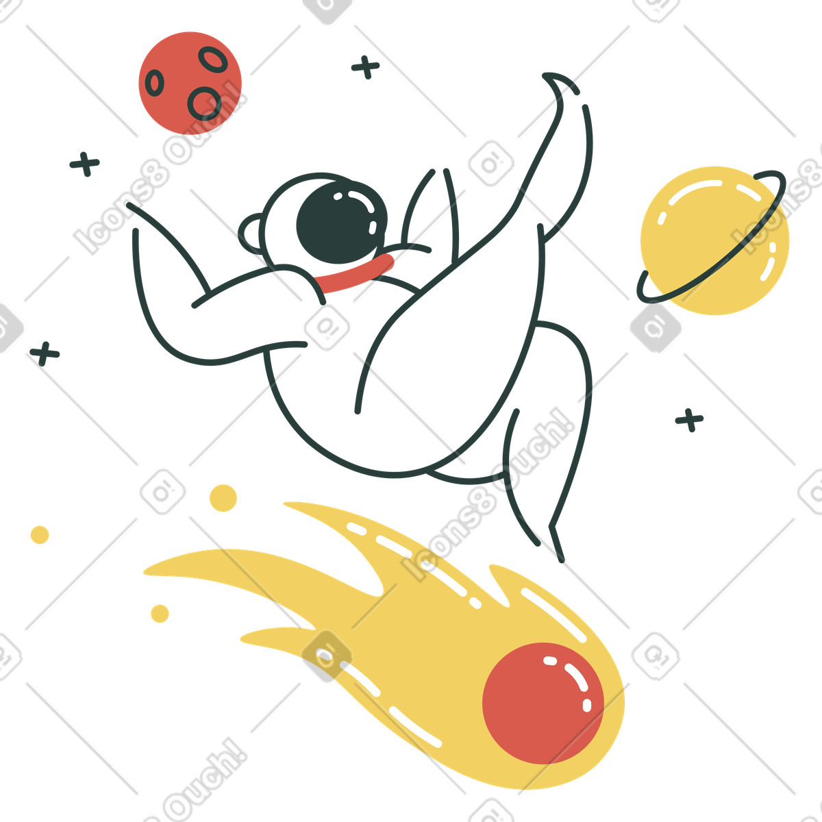 Ilustración Cosmonauta volando en el espacio exterior. estilo Macaroni a descargar PNG y SVG