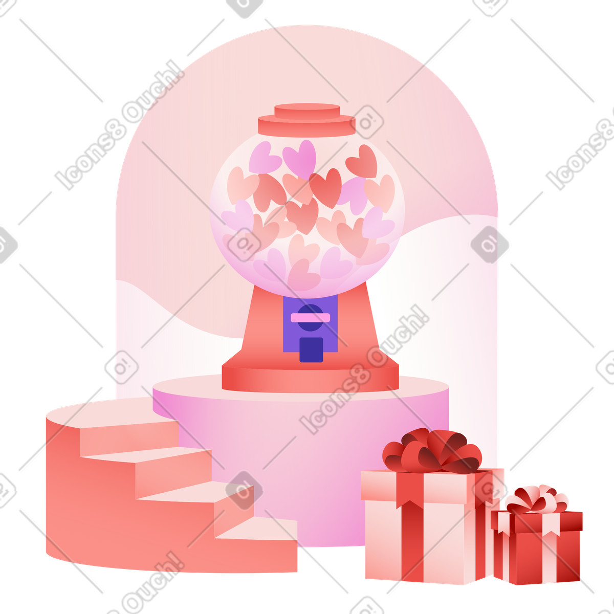 Illustration Une machine avec des coeurs et cadeaux pour la saint-valentin dans le style Levels à télécharger aux formats PNG, SVG