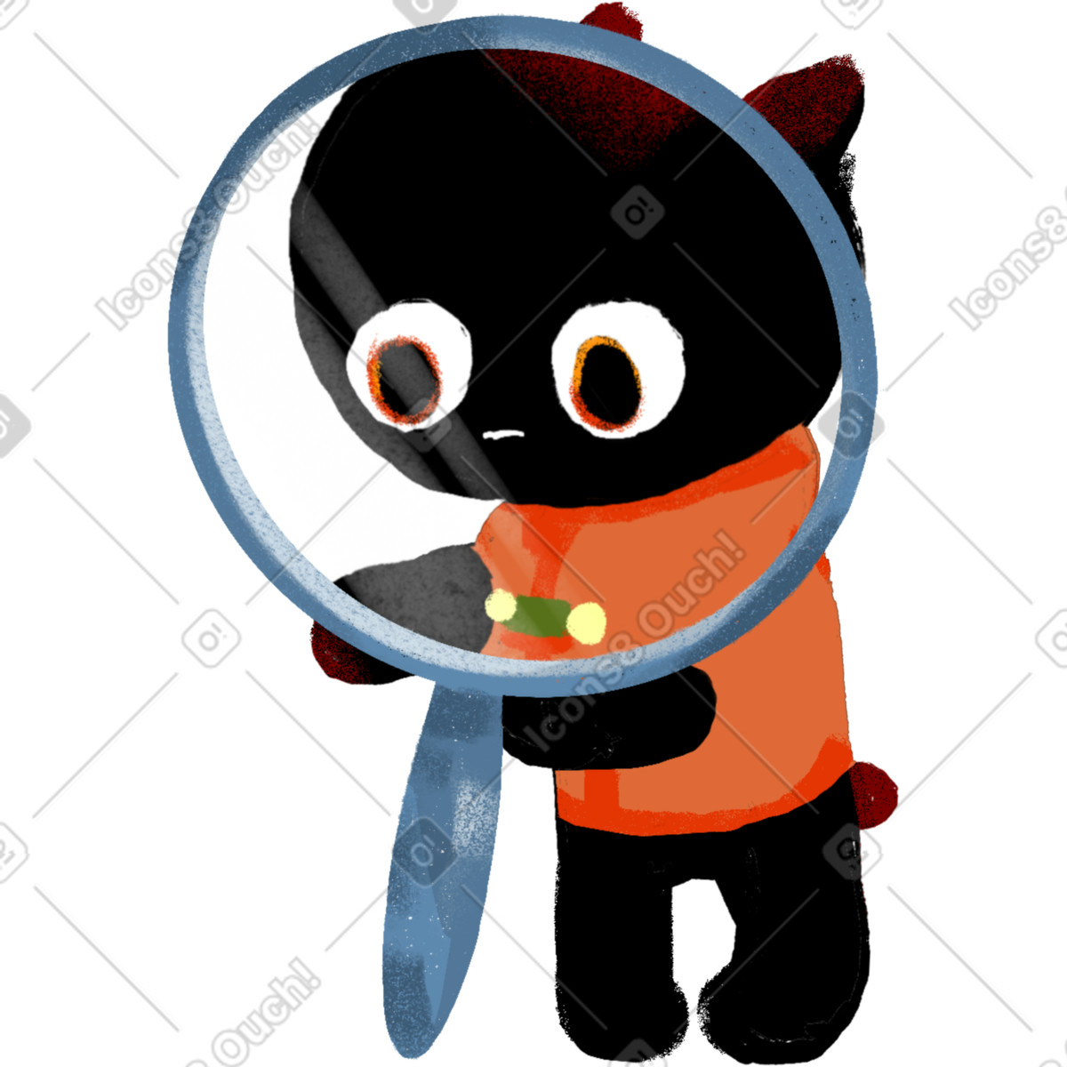 Illustration Black kitten with a magnifying glass dans le style Ikigai à télécharger aux formats PNG, SVG