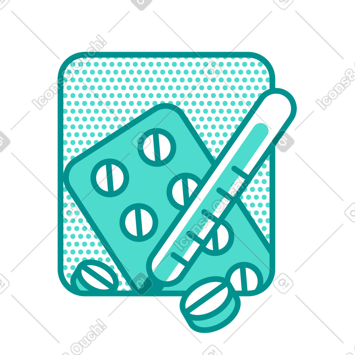 下载 Natty 风格的 带有药丸和温度计的泡罩包装 插画，支持 PNG、SVG 格式