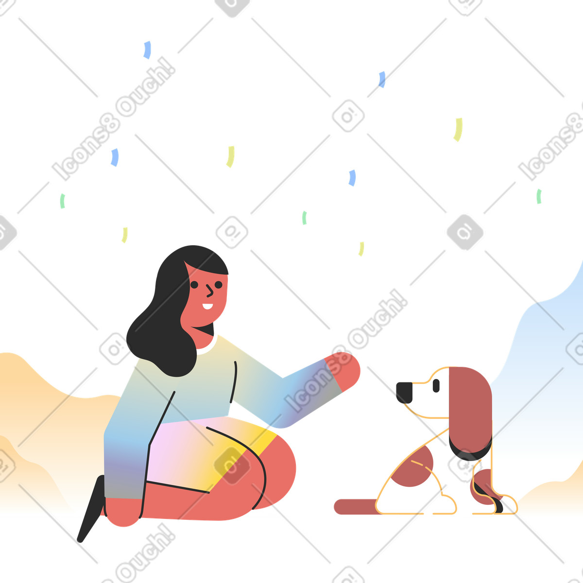 A woman petting dog illustration in Marginalia style download in PNG, SVG