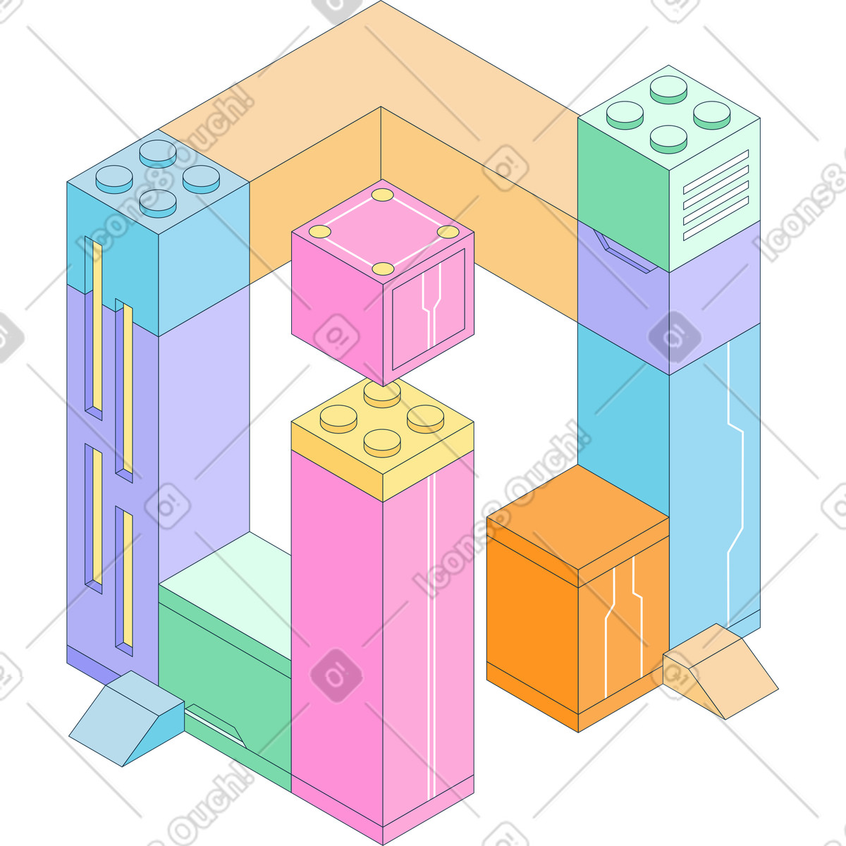 Modular system made of tech-like blocks illustration in Bubble gum style download in PNG, SVG