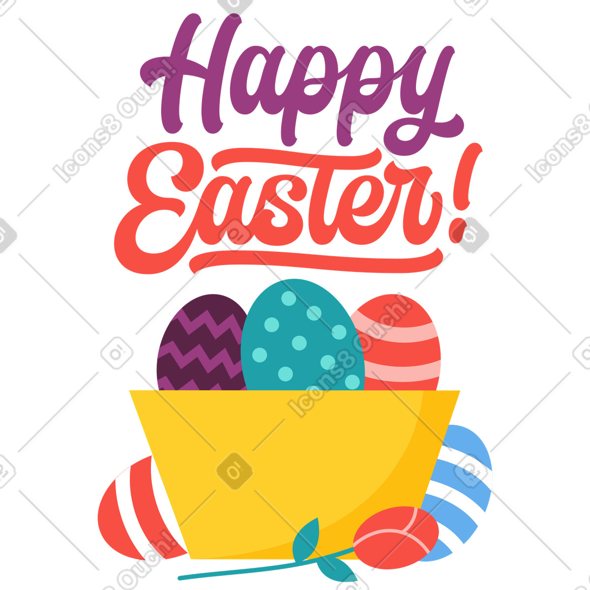 Easter eggs in bowl, Happy greeting card-Illustration im Sammy-Stil als Download PNG, SVG