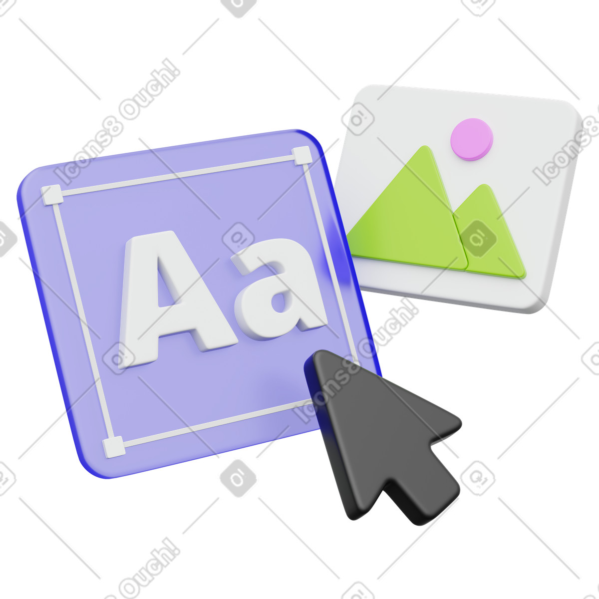 Typography editing cursor selecting font size on digital design interface-Illustration im 3D Playful-Stil als Download in PNG, SVG