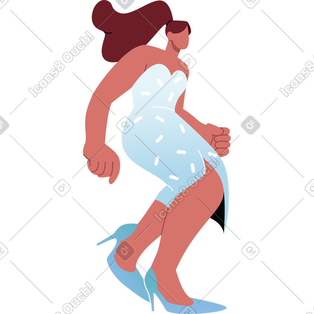 下载 Airy 风格的 穿着晚礼服和高跟鞋跳舞的女人 插画，支持 PNG、SVG 格式