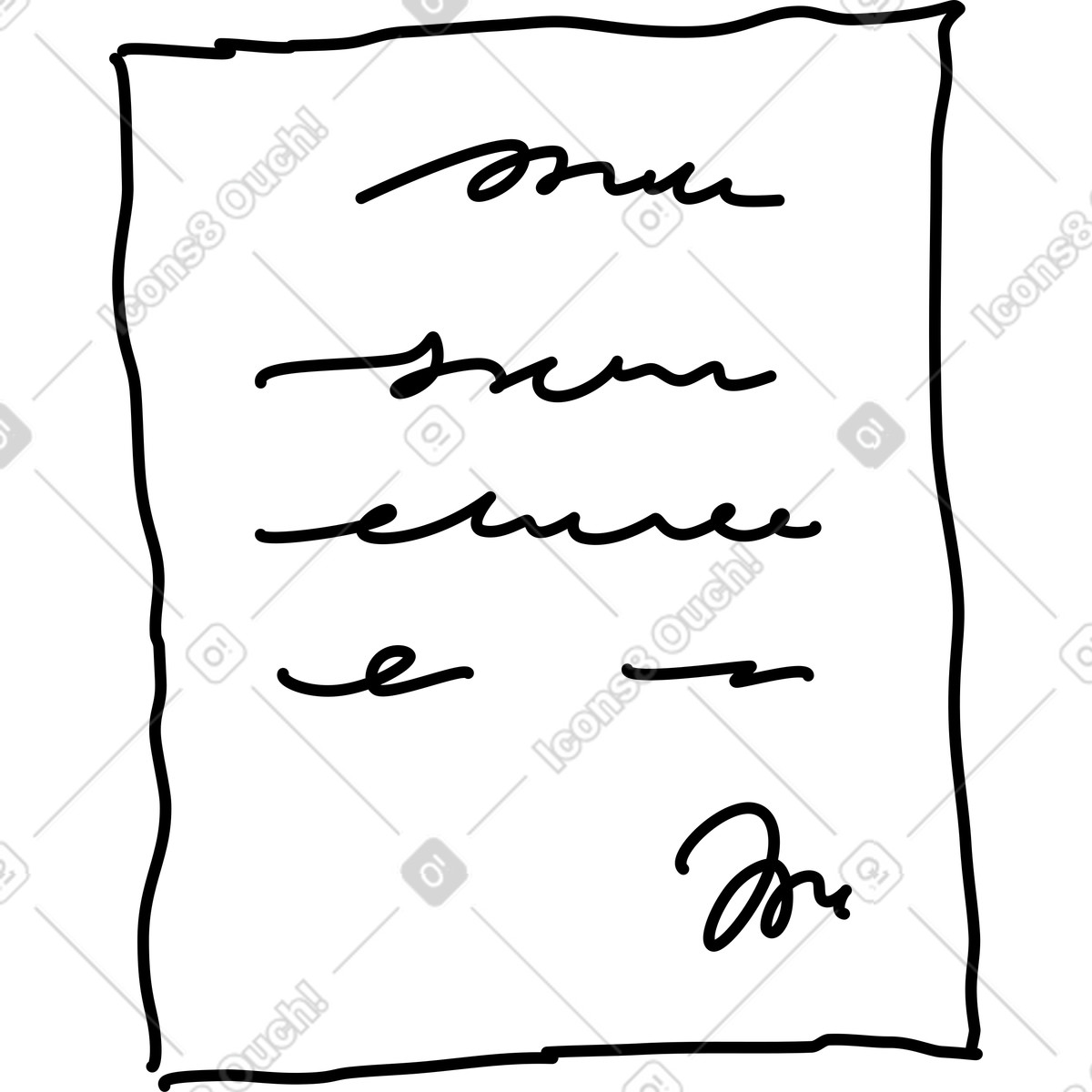 Rondy Stickers スタイルの Contract document with handwritten signature and curved border lines のイラストをPNG、SVG形式でダウンロード