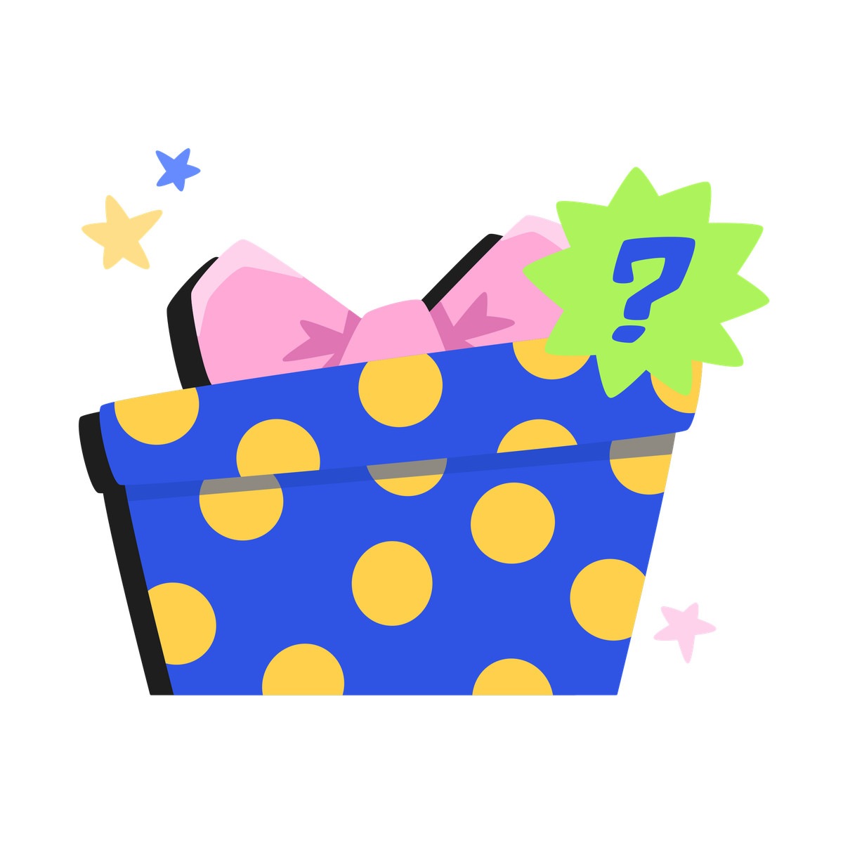 Ilustração de Gift box with bow and question mark em no estilo Bouncy para baixar em PNG, SVG
