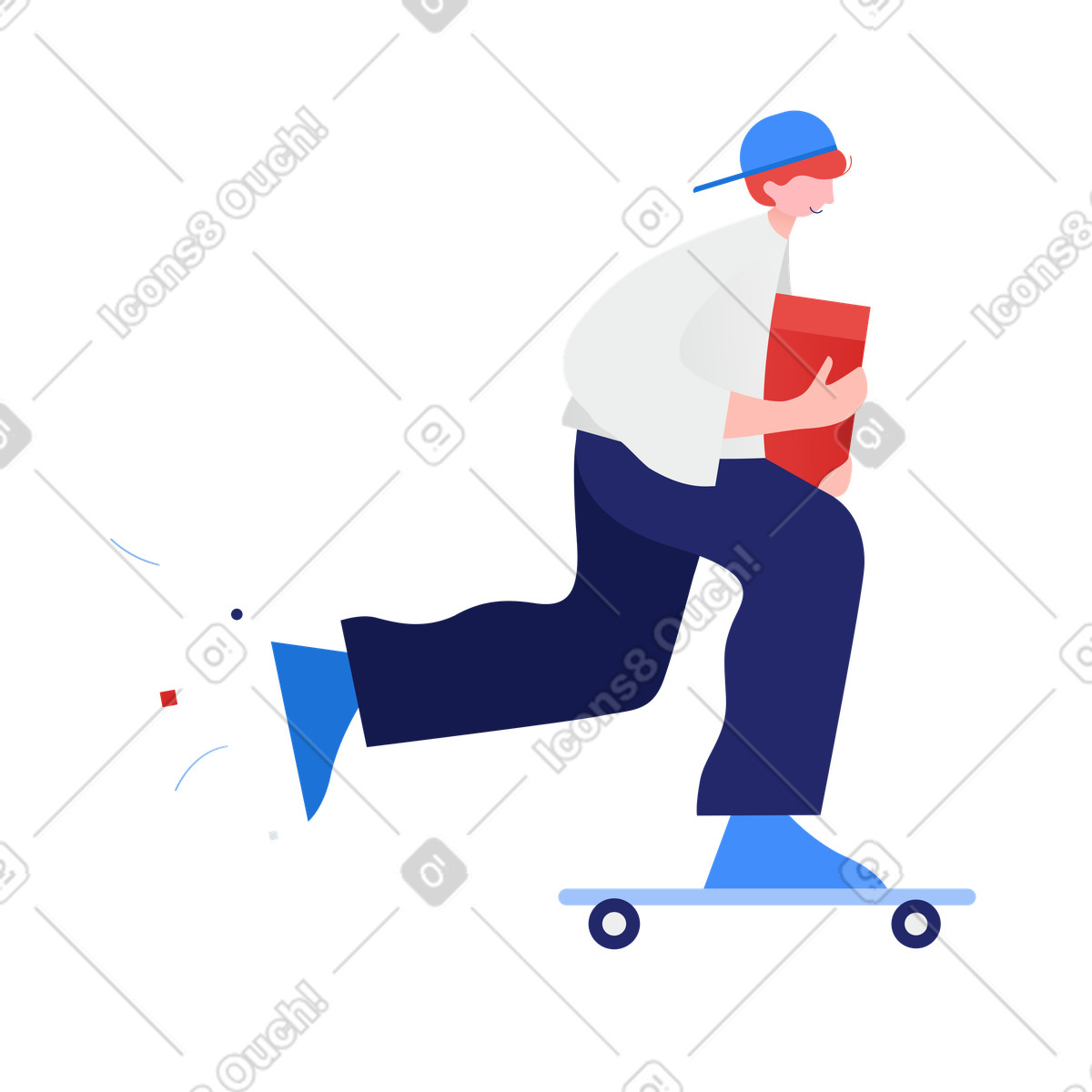 Illustration Adolescent livrant un colis sur une planche à roulettes aux formats PNG et SVG