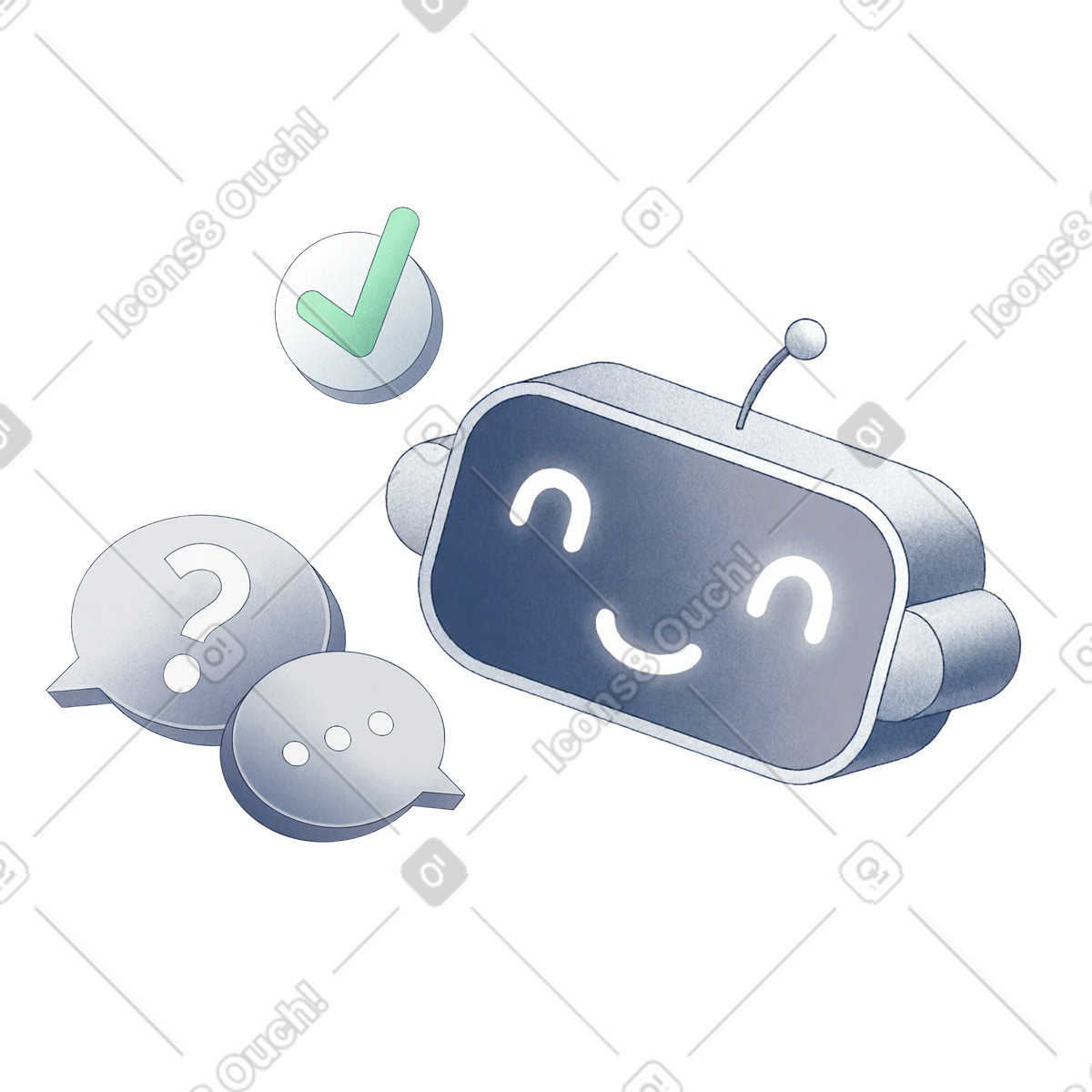 Conversational AI robot and messaging icons, Automated customer service illustration in PNG, SVG