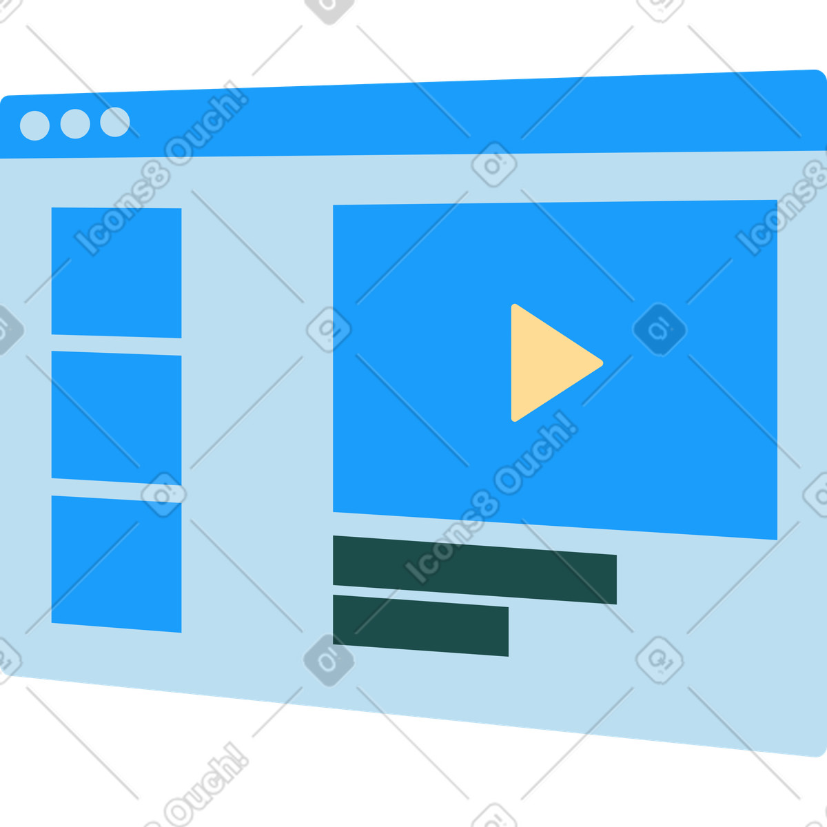 Blaues browserfenster mit video-Illustration im Kiddo-Stil als Download in PNG, SVG
