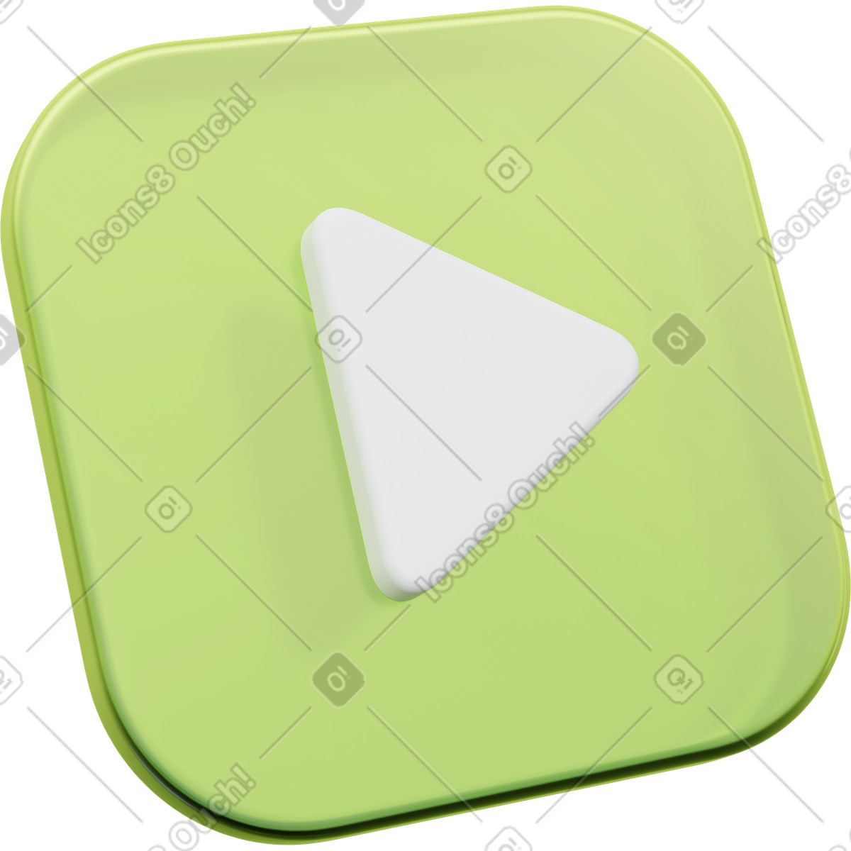Ilustración Botón de reproducción, triángulo blanco sobre verde, icono transmisión multimedia en estilo 3D Playful a descargar en PNG y SVG