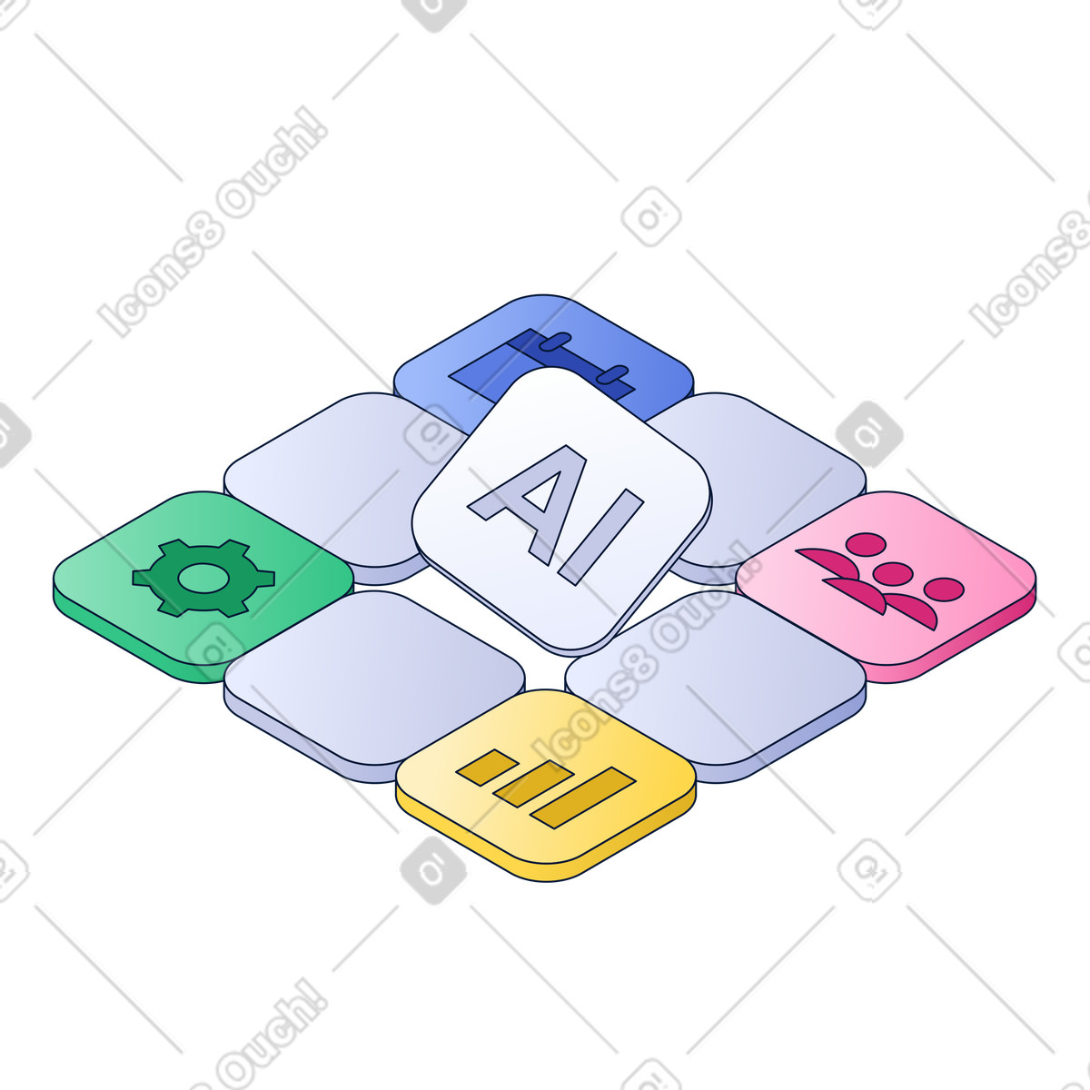 업무 프로세스에 인공지능을 통합하고 ai 기반 비즈니스 도구를 활용합니다. illustration in Neat style download in PNG, SVG
