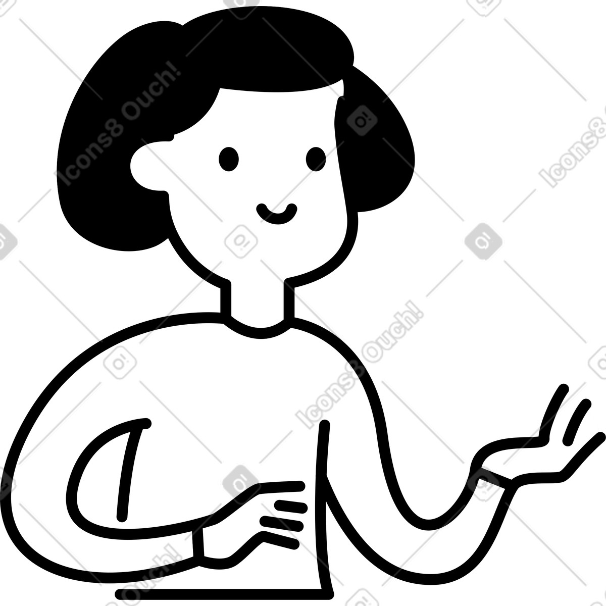 Иллюстрация Character smiling with open hand gesture and simple facial features в стиле Notion Line Art — скачать в форматах PNG, SVG