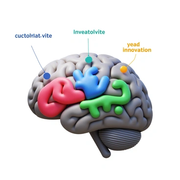 A brain with labeled sections known for creativity and innovation