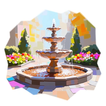 A fountain with a mosaic made entirely of shiny pennies in its basin.