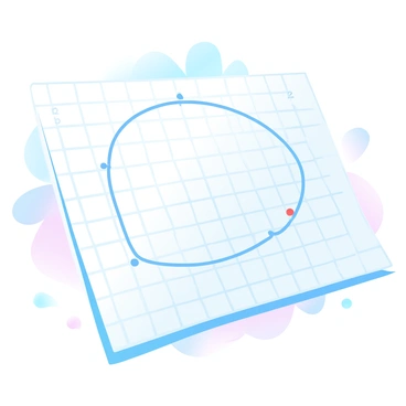 A parabola is neatly drawn on a sheet of graph paper. The graph paper features a grid of light blue and white squares. The x-axis and y-axis are clearly labeled with numbers, indicated in a dark color. The vertex of the parabola is marked with a small red dot, highlighting its position. The parabola opens upwards, curving smoothly and intersecting the x-axis at two points. The overall scene includes a light pastel gradient in the background, adding a soft touch to the composition.