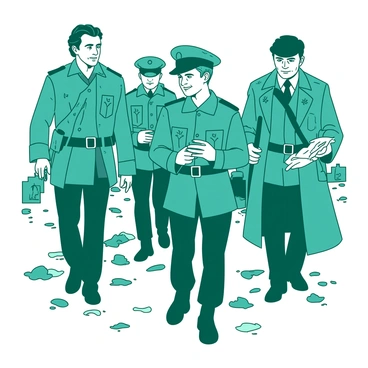 A group of Ankh-Morpork City Watch officers on patrol, each with unique expressions