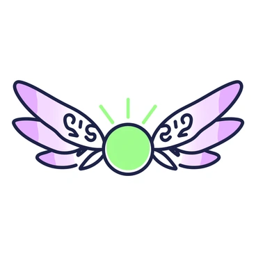 A glowing orb is positioned at the center of the image, radiating light. Extending from the orb are a pair of ethereal wings that appear translucent and delicate. The wings have intricate patterns, showcasing a combination of curves and filigree that create an enchanting look. The tips of the wings are elegantly shaped, giving an impression of grace and fluidity. The overall composition highlights the connection between the orb and the wings, emphasizing their mystical nature.