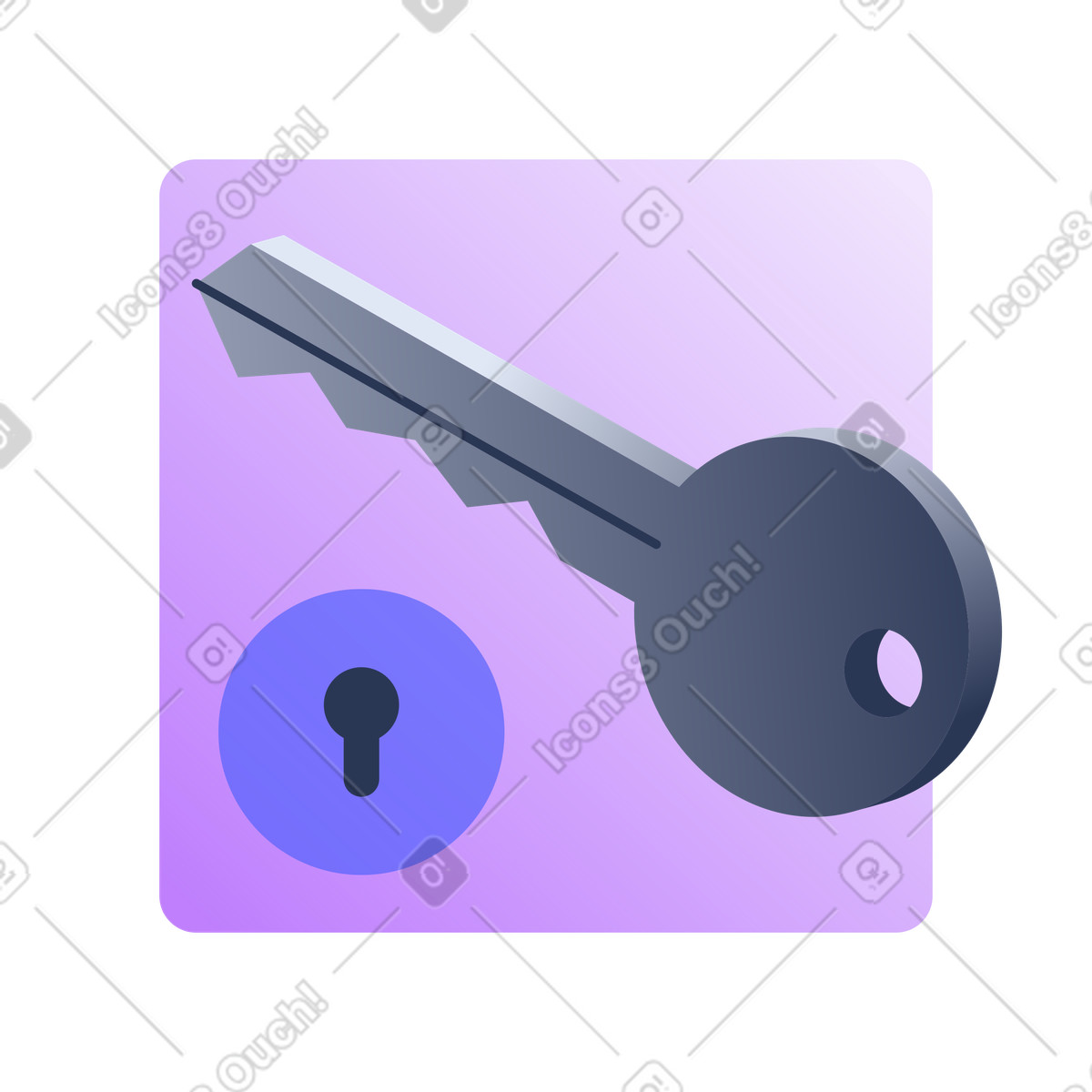 Metal key with keyhole, secure authentication and access control illustration in Lucent style download in PNG, SVG