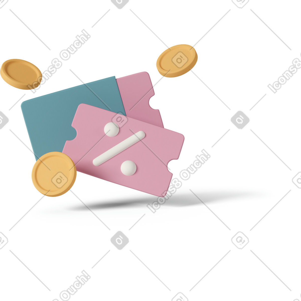 Discount vouchers and coins-Illustration im 3D Casual life-Stil als Download in PNG, SVG