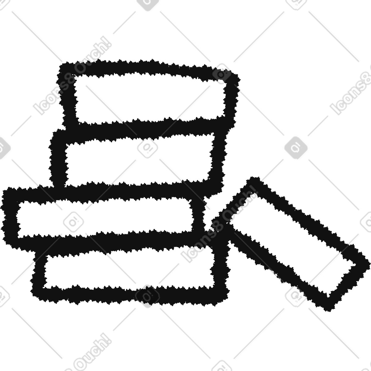 Rectangles stacked horizontally with one leaning shape beside pile-Illustration im Bold People-Stil als Download in PNG, SVG