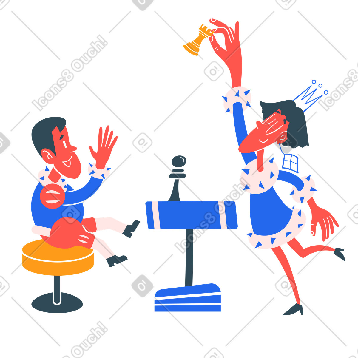 Man making a winning move in chess illustration in Kingdom style download in PNG, SVG