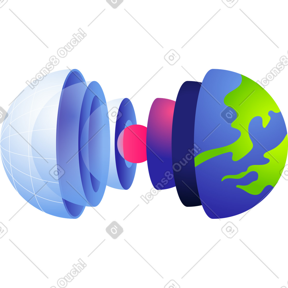 Earth planet in section illustration in Space style download in PNG, SVG
