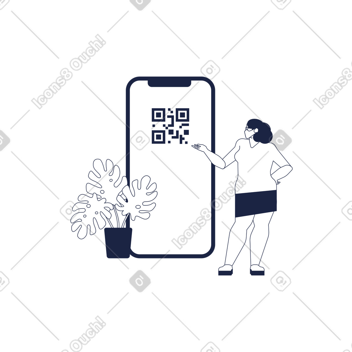 Ilustración Phone screen with QR code, Digital payment and contactless access en estilo Urban Line a descargar en PNG y SVG