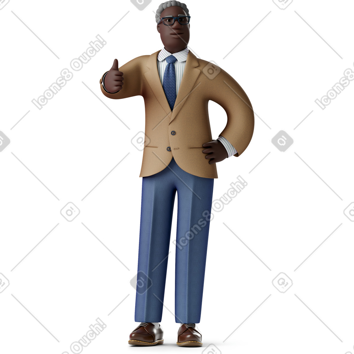 Vecchio uomo d'affari che dà i pollici in su e guarda da parte illustrazione stile 3D Business scarica PNG, SVG