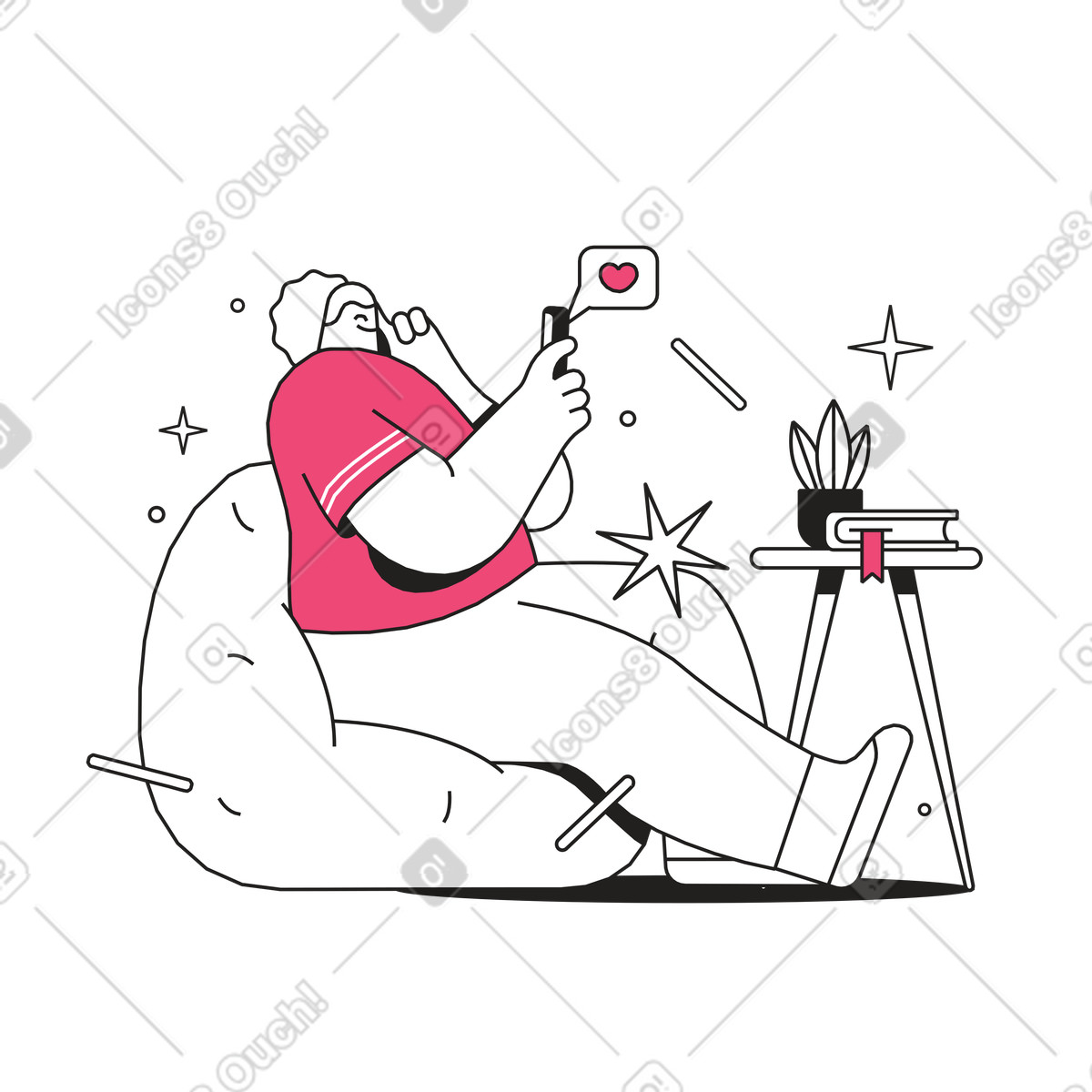 Woman puts likes on the phone illustration in Dazzle Line style download in PNG, SVG