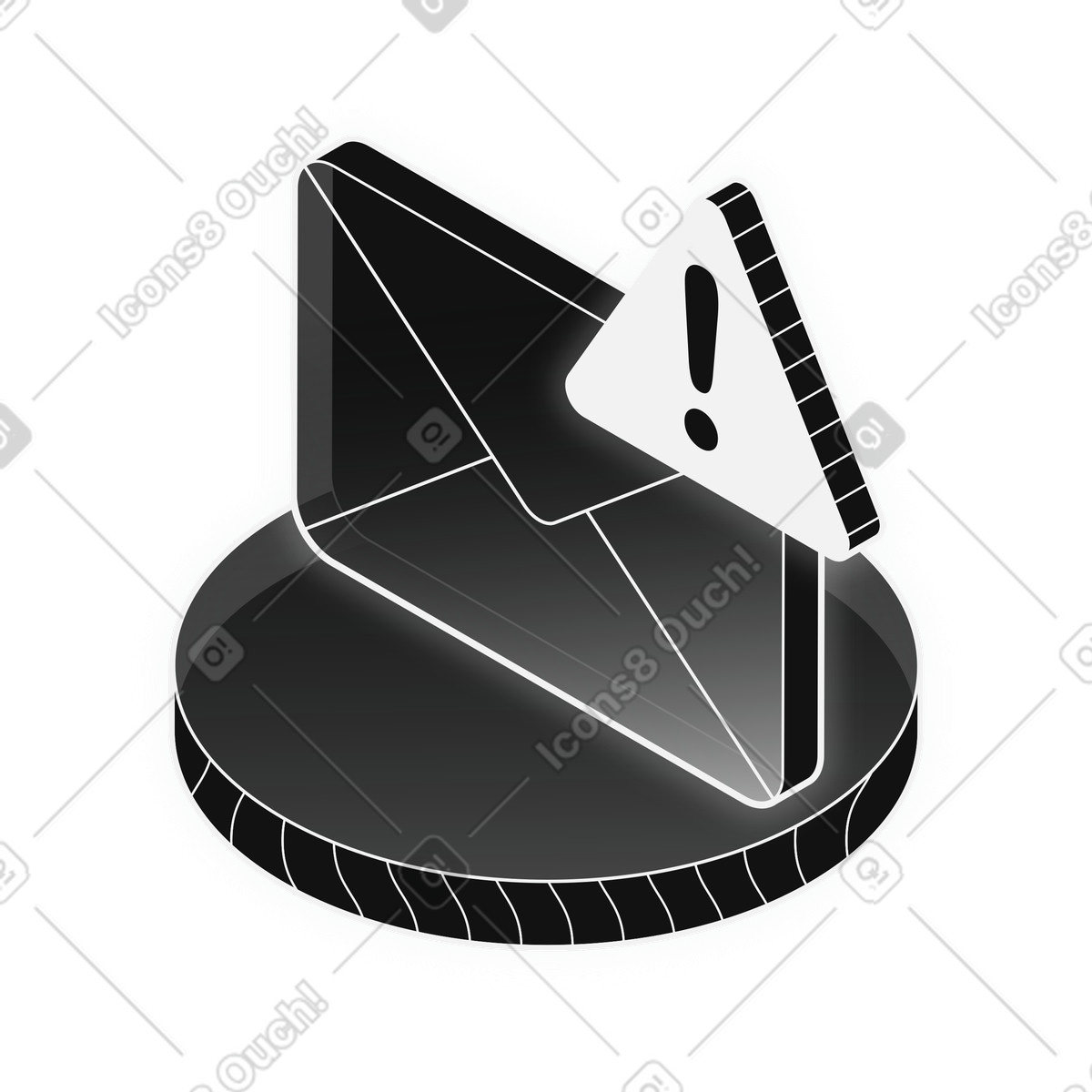 Email alert notification with spam warning sign on envelope illustrazione in stile Inverse scarica in PNG, SVG