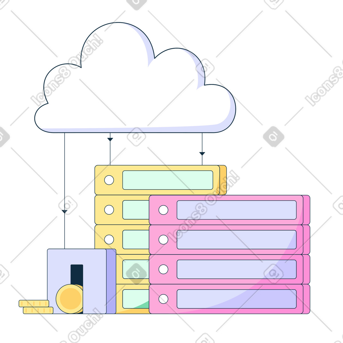 Mining farm servers with cloud storage illustration in PNG, SVG