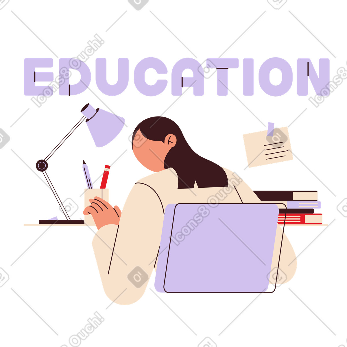 Lettering educazione con la ragazza illustrazione in stile Folks scarica in PNG, SVG