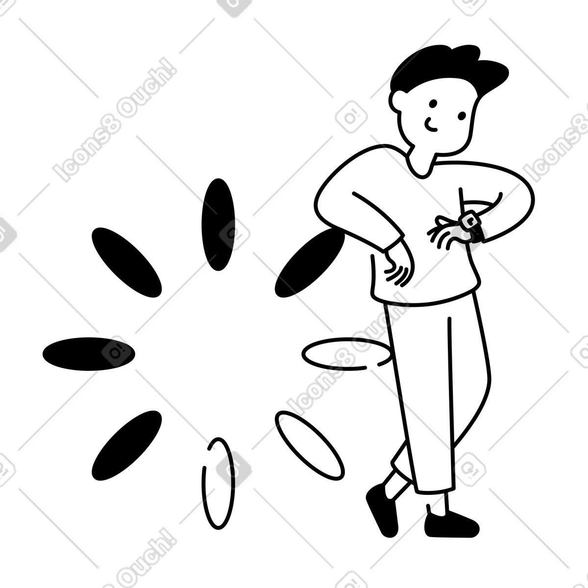 下载 Notion Line Art 风格的 Waiting character checking watch beside spinning loading dots symbol 插画，支持 PNG、SVG 格式