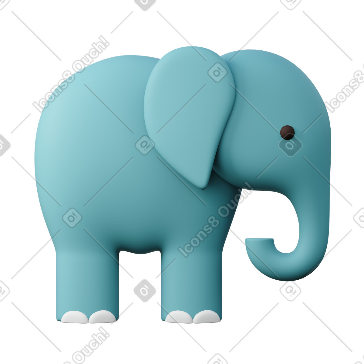 Ilustración Elefante turquesa en estilo 3D Sugary a descargar en PNG y SVG