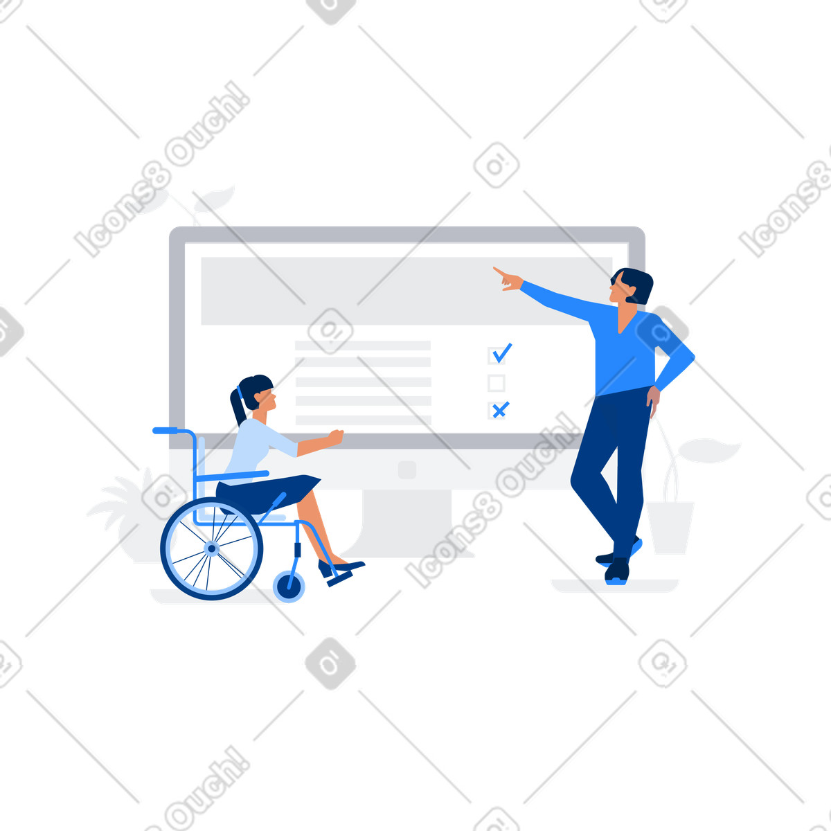 Ilustración Team collaborating on website design, Inclusive workplace and accessibility en estilo Urban a descargar en PNG y SVG